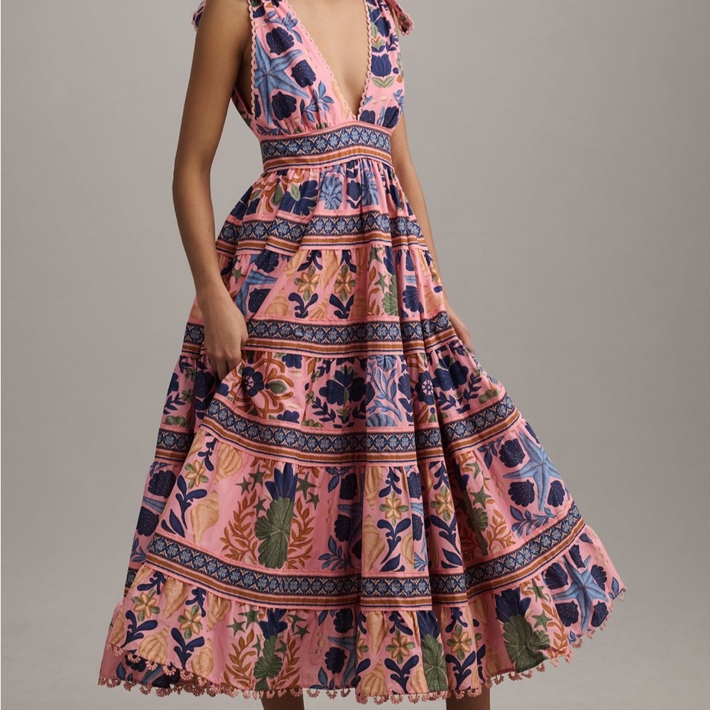 FARM Rio Vibrant Pink and Navy Midi Dress